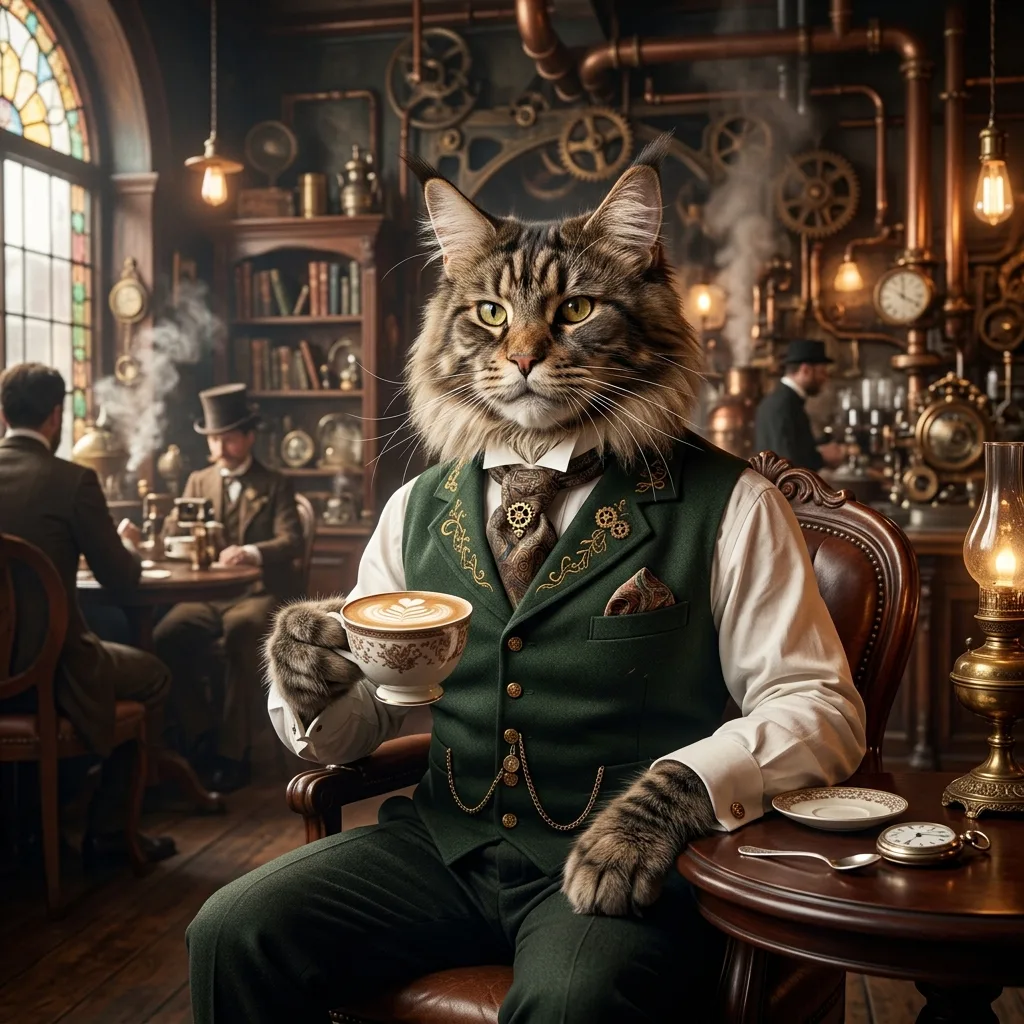 Steampunk cat gentleman generated with Wan2.7-Image